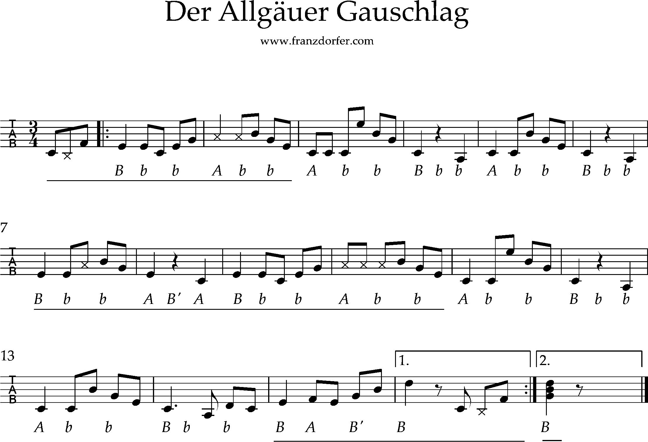 Der Allgäuer Gauschlag- Griffschrift, Steirische Harmonika, 2.Reihe